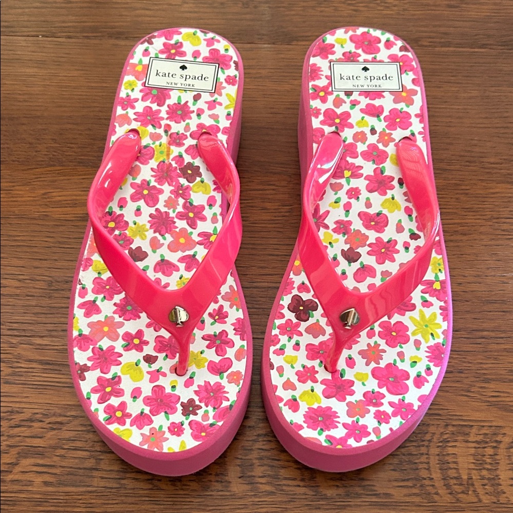kate spade Bright Pink Floral Platform Flip Flops